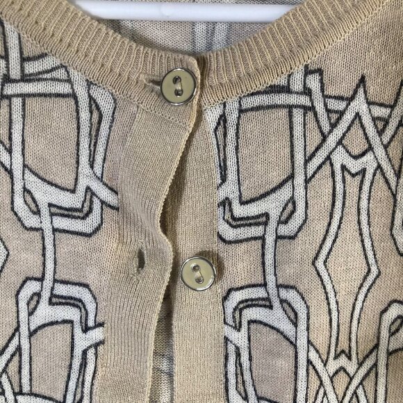 Womens The Limited Linen Blend Cropped Cardigan 3/4 Sleeve S Tan White Black Pat - Picture 5 of 9
